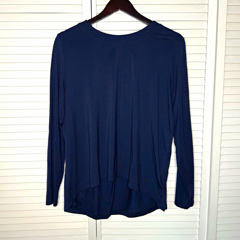 Athleta Women’s M Navy Blue Long Sleeve Scoop Neck Layered Hem Top Casual Active